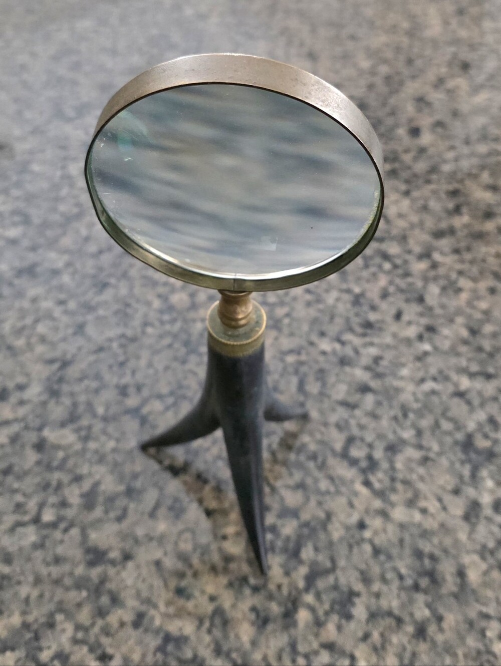 Vintage Mid Century Modern Desk Item Tripod Brass Magnifying Glass - Horn Legs